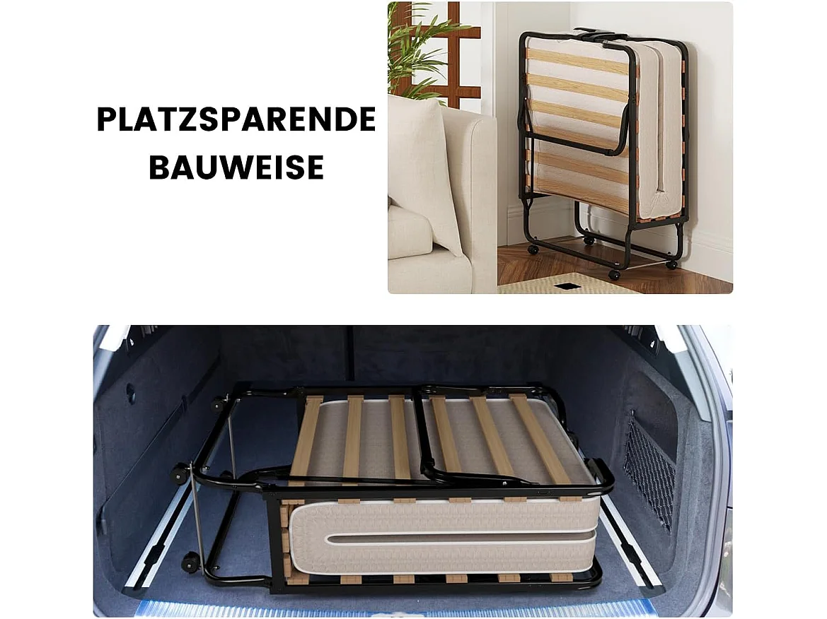 Gastenbed, 80 x 200 cm, inklapbaar logeerbed met matras van traagschuim, speciale textuur,tot 120 kg, metalen bed op wielen, voor logeerkamer, kantoor, beige