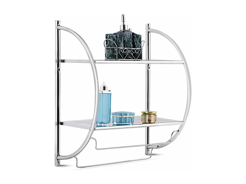 Handdoekhouder wandmontage, handdoekstang met 2 planken, handdoekenrek, badhanddoekstang, handdoekenrek, badkamerrek, wandrek, ijzerTI71466