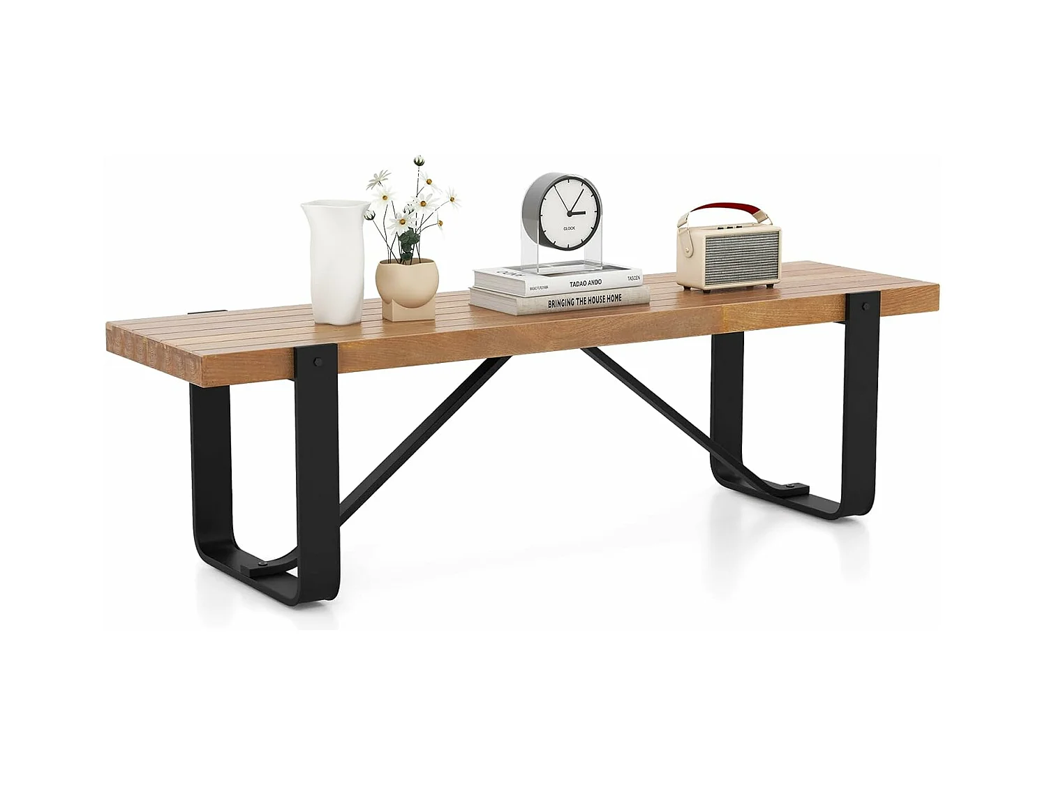 Eetkamerbank, 152,5 cm, 2-3-zits, houten bank met metalen frame, zitbank voor eetkamer tot 300 kg belastbaar, ideaal voor inrichting in de boerderij,retroVH32100