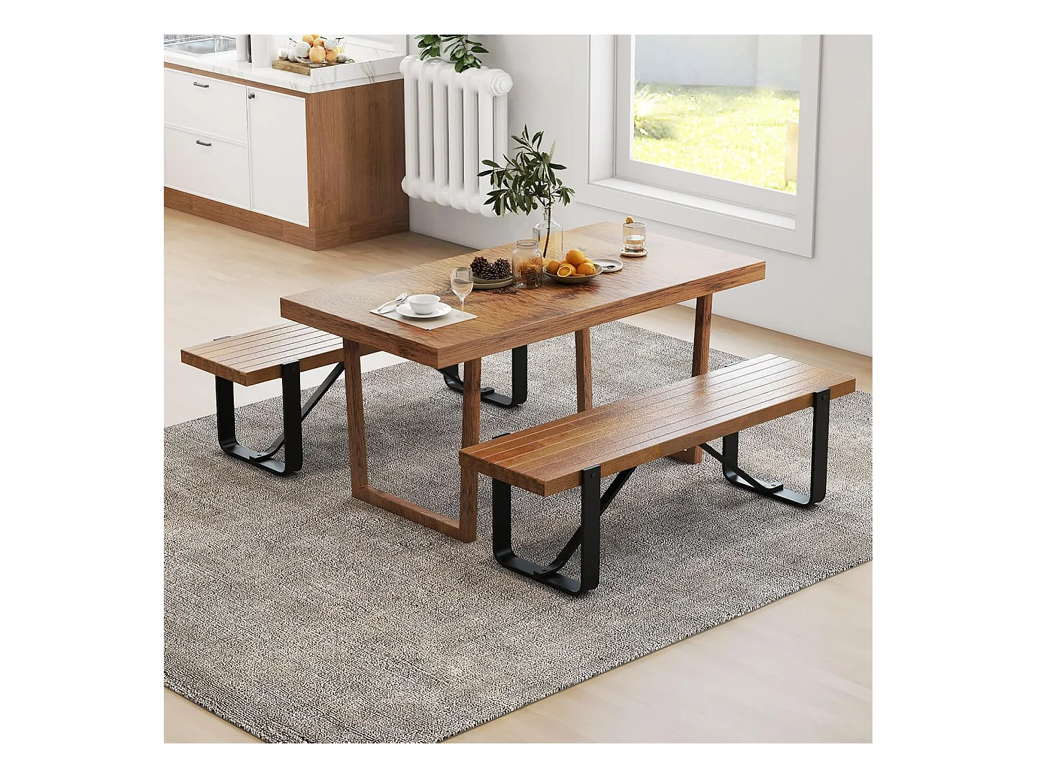 Eetkamerbank, 152,5 cm, 2-3-zits, houten bank met metalen frame, zitbank voor eetkamer tot 300 kg belastbaar, ideaal voor inrichting in de boerderij,retroVH32100