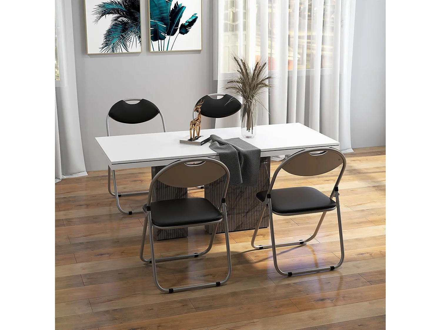 Klapstoelen, set van 4, gaststoelen met metalen frame, gevoerde stoelen en antislip voetkussens, voor thuis, kantoor, draagvermogen 115 kg