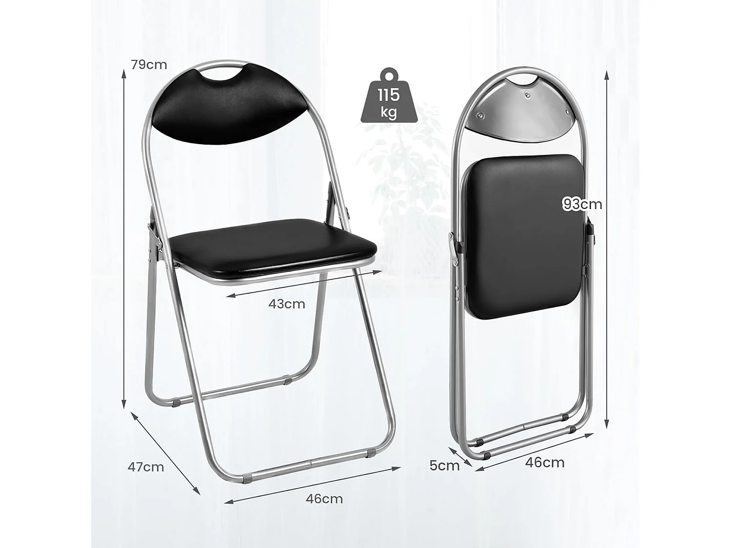 Klapstoelen, set van 4, gaststoelen met metalen frame, gevoerde stoelen en antislip voetkussens, voor thuis, kantoor, draagvermogen 115 kg