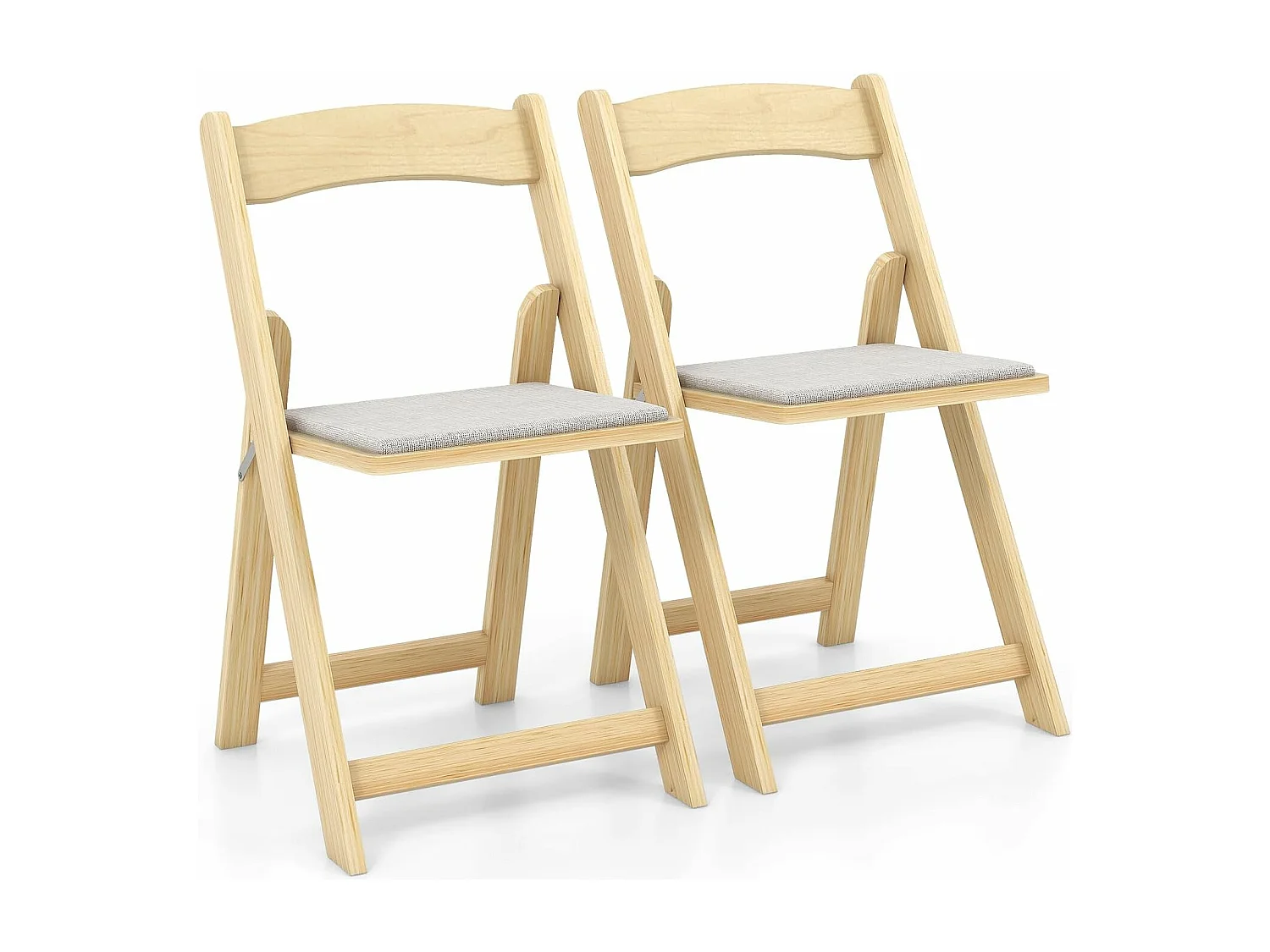 Set van 2 klapstoelen met gevoerde zitting, eetkamerstoelen, inklapbaar, keukenstoelen van rubberhout, draagbare eetstoelen voor eetkamer, tuin