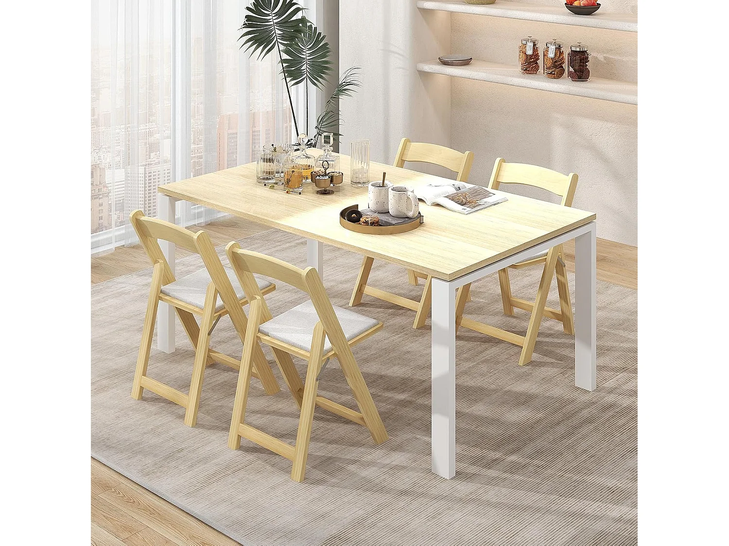 Set van 2 klapstoelen met gevoerde zitting, eetkamerstoelen, inklapbaar, keukenstoelen van rubberhout, draagbare eetstoelen voor eetkamer, tuin