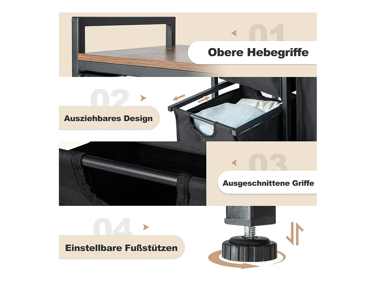 Wasmand, 3 vakken, wasverzamelaar met plank, 75 l, wassorteerder met 3 afneembare vakken en metalen frame, uittrekbaar voor bijkeuken, badkamer(3 vakken)VL32390