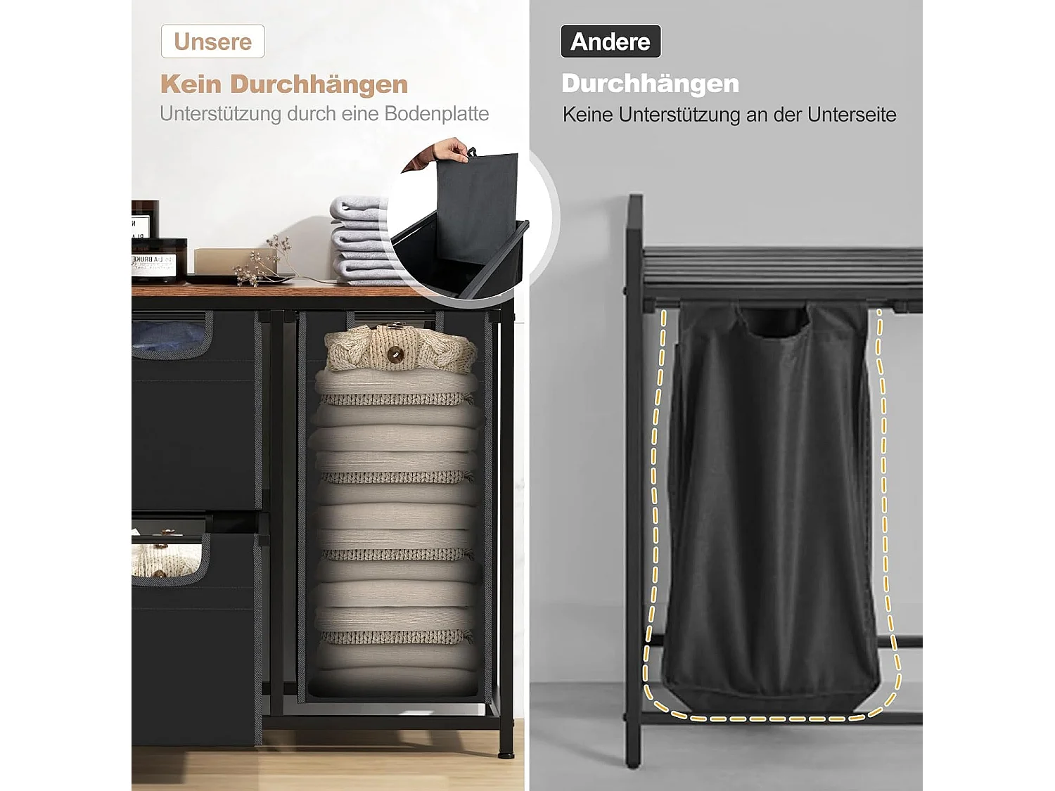 Wasmand, 3 vakken, wasverzamelaar met plank, 75 l, wassorteerder met 3 afneembare vakken en metalen frame, uittrekbaar voor bijkeuken, badkamer(3 vakken)VL32390