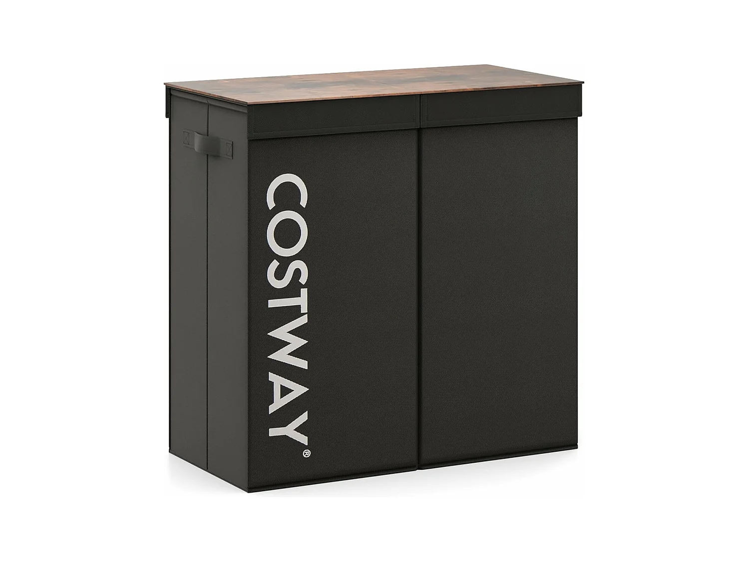 Wasmand met deksel, 105 l, wasverzamelaar, 2 vakken, wasbox met handgrepen, wasmand met 2 uitneembare waszakken, voor badkamer, 62 x 31 x 60 cm, zwartVH34364