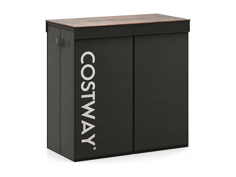 Wasmand met deksel, 105 l, wasverzamelaar, 2 vakken, wasbox met handgrepen, wasmand met 2 uitneembare waszakken, voor badkamer, 62 x 31 x 60 cm, zwartVH34364