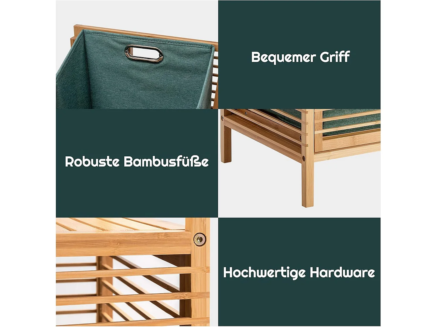 Badkamermeubel met schommelwasmand en 2 opbergplanken, afneembare Oxford-voering, voor woonkamer, keuken van bamboe en canvas (40,5 x 33 x 95,5 cm)TI88700