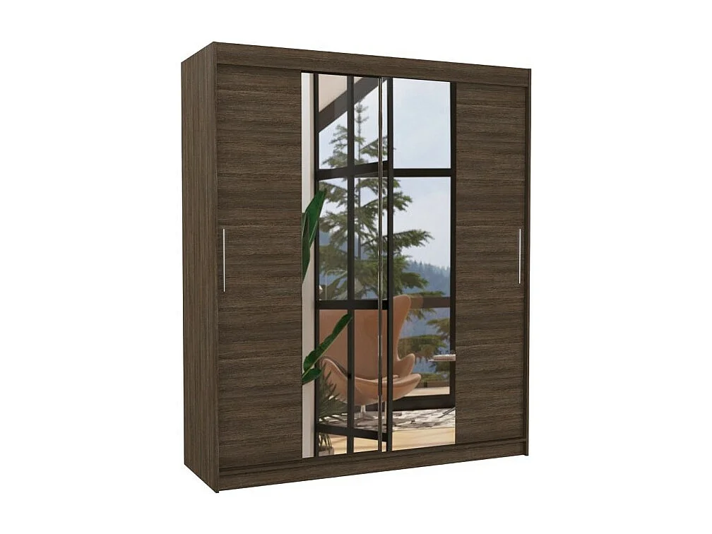 Kleiderschrank Dahlia (180cm)/Schiebetrüren/Spiegel/Braun