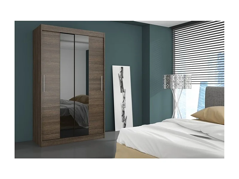 Kleiderschrank Dahlia (180cm)/Schiebetrüren/Spiegel/Braun