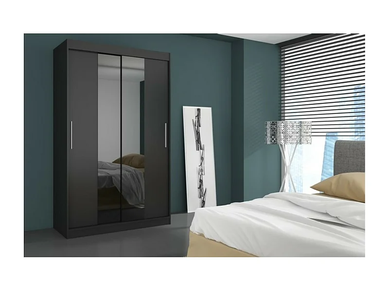 Armoire Dahlia (180cm)/portes coulissantes/miroir/Noir