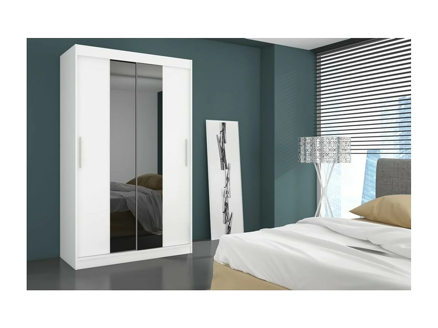 Kleiderschrank Dahlia (180cm)/Schiebetrüren/Spiegel/Weiss