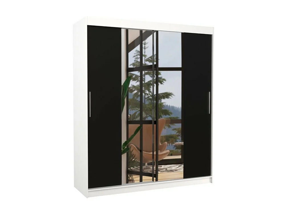 Kleiderschrank Dahlia (180cm)/Schiebetrüren/Spiegel/Weiss&Schwarz