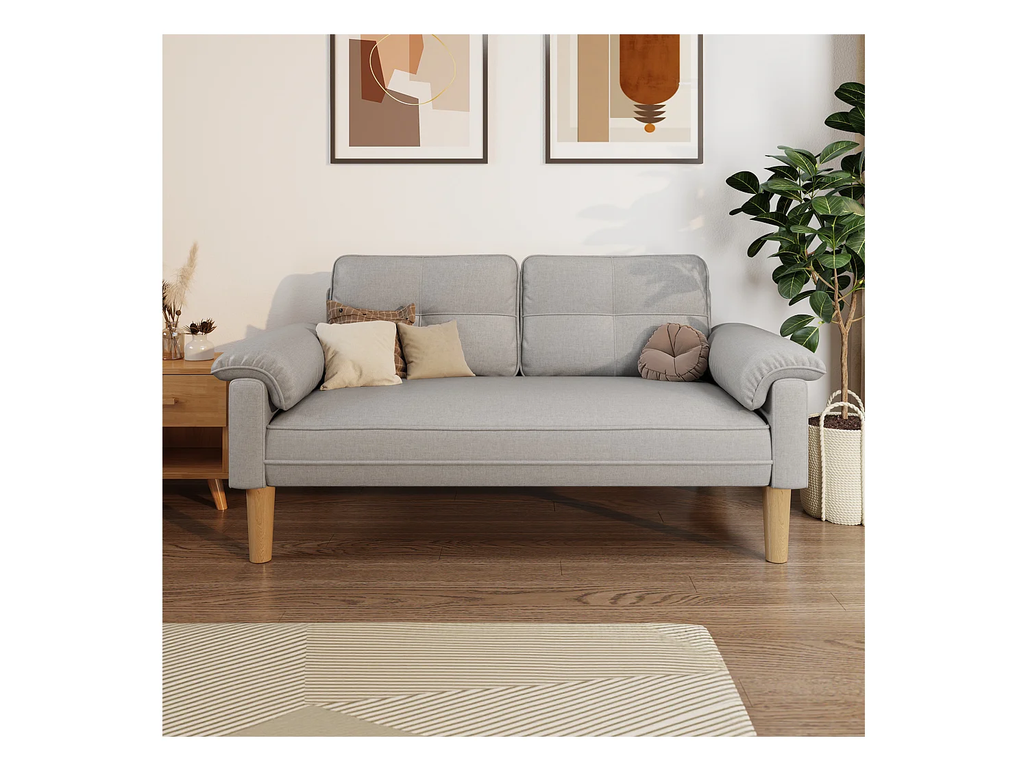 2-zitsbank, woonkamerbank, met zijzakken en armleuningen - grijs, Bealife AR71