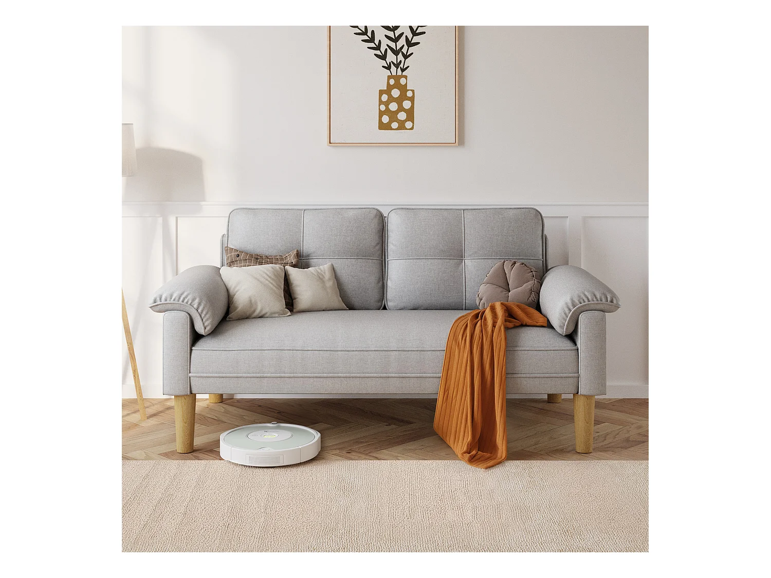 2-zitsbank, woonkamerbank, met zijzakken en armleuningen - grijs, Bealife AR71