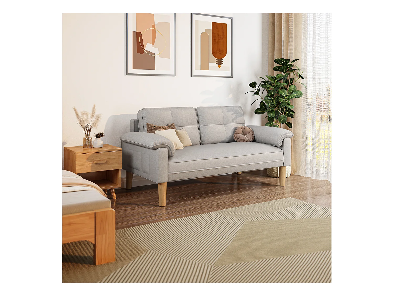 2-zitsbank, woonkamerbank, met zijzakken en armleuningen - grijs, Bealife AR71