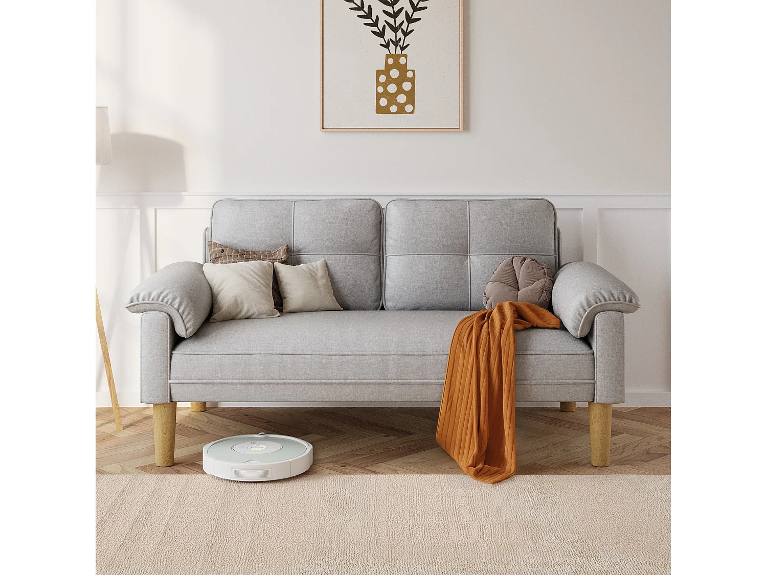 Bealife  AR71, Canapé deux places canapé pour salon, avec des poches latérales et des accoudoirs - gris