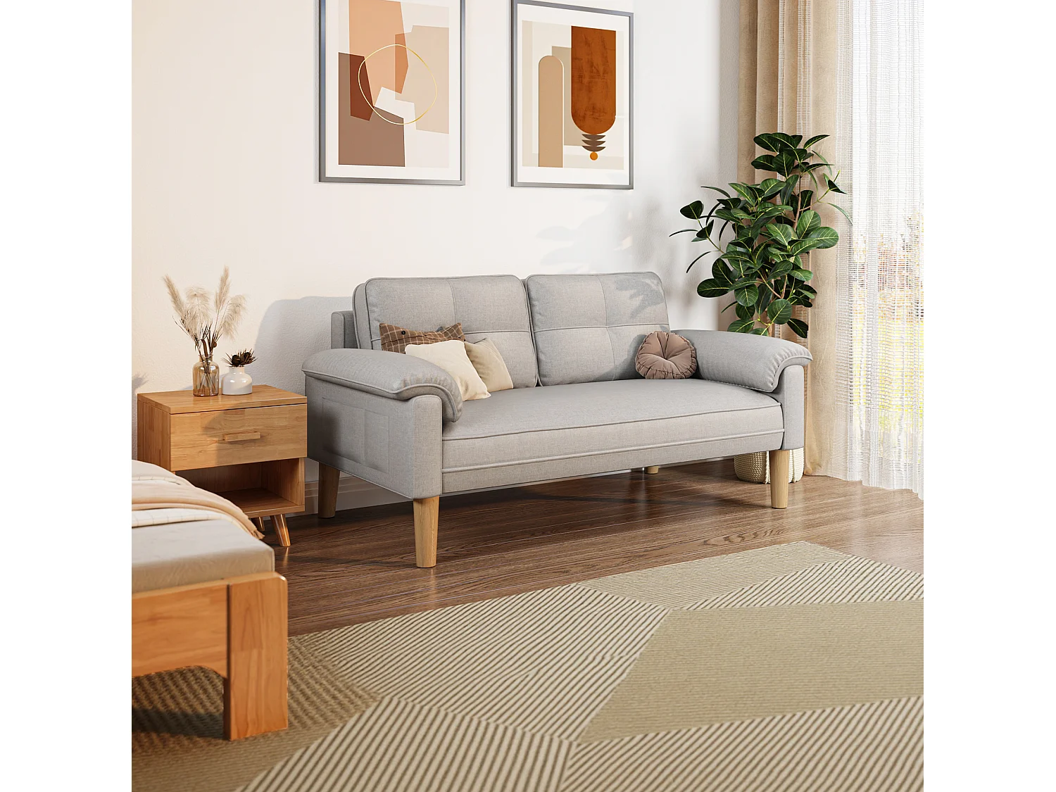 Bealife  AR71, Canapé deux places canapé pour salon, avec des poches latérales et des accoudoirs - gris