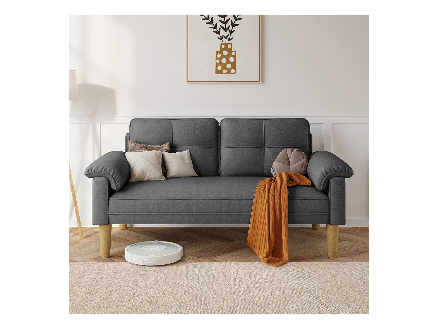 Canapé 2 places, canapé pour salon, avec des poches latérales et des accoudoirs - gris foncé Bealife AR71
