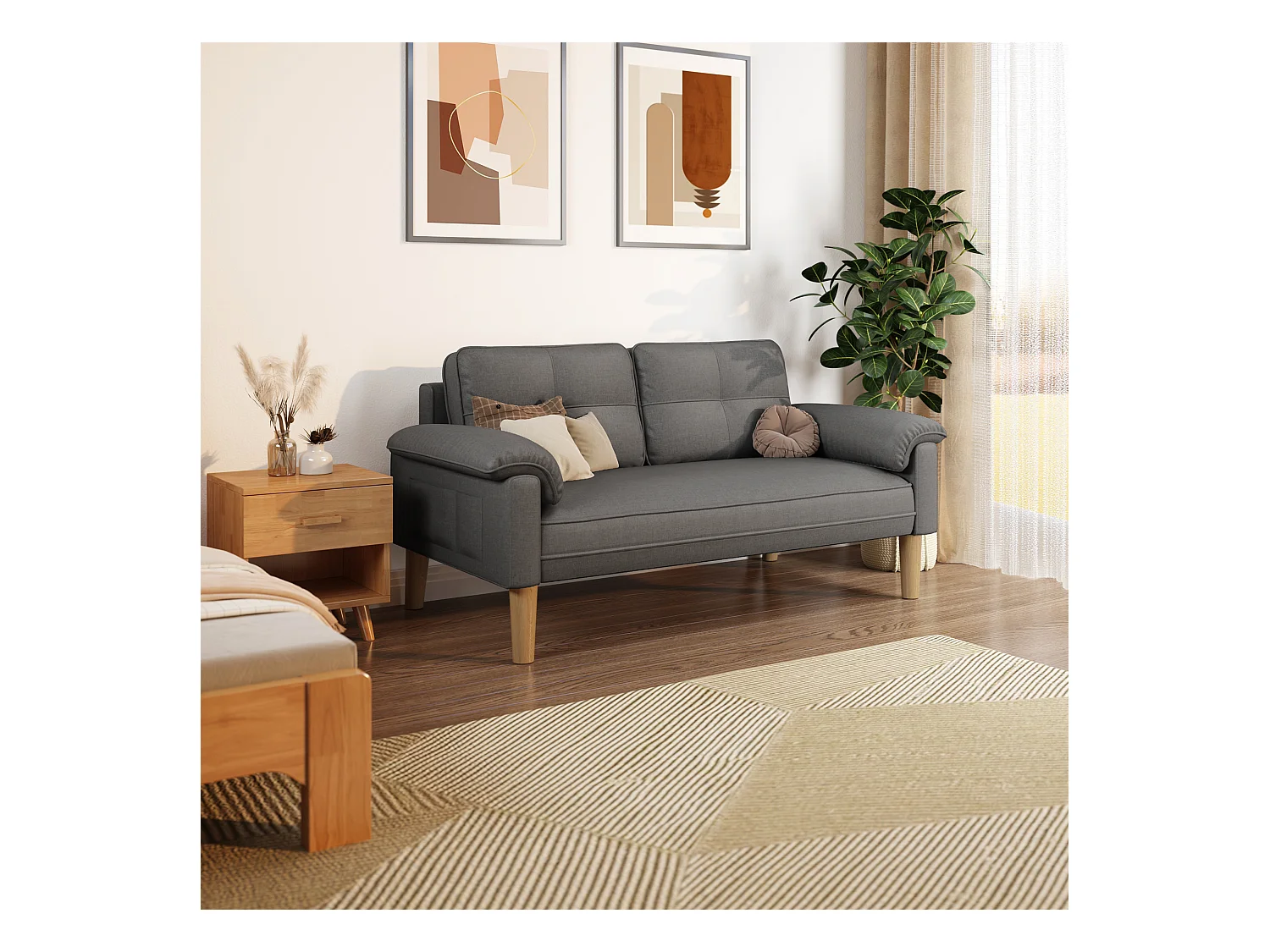 Canapé 2 places, canapé pour salon, avec des poches latérales et des accoudoirs - gris foncé Bealife AR71