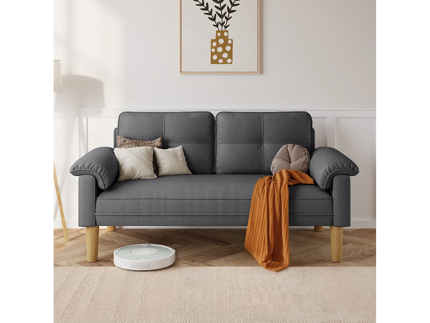 2-zitsbank, woonkamerbank, met zijzakken en armleuningen - donkergrijs Bealife AR71