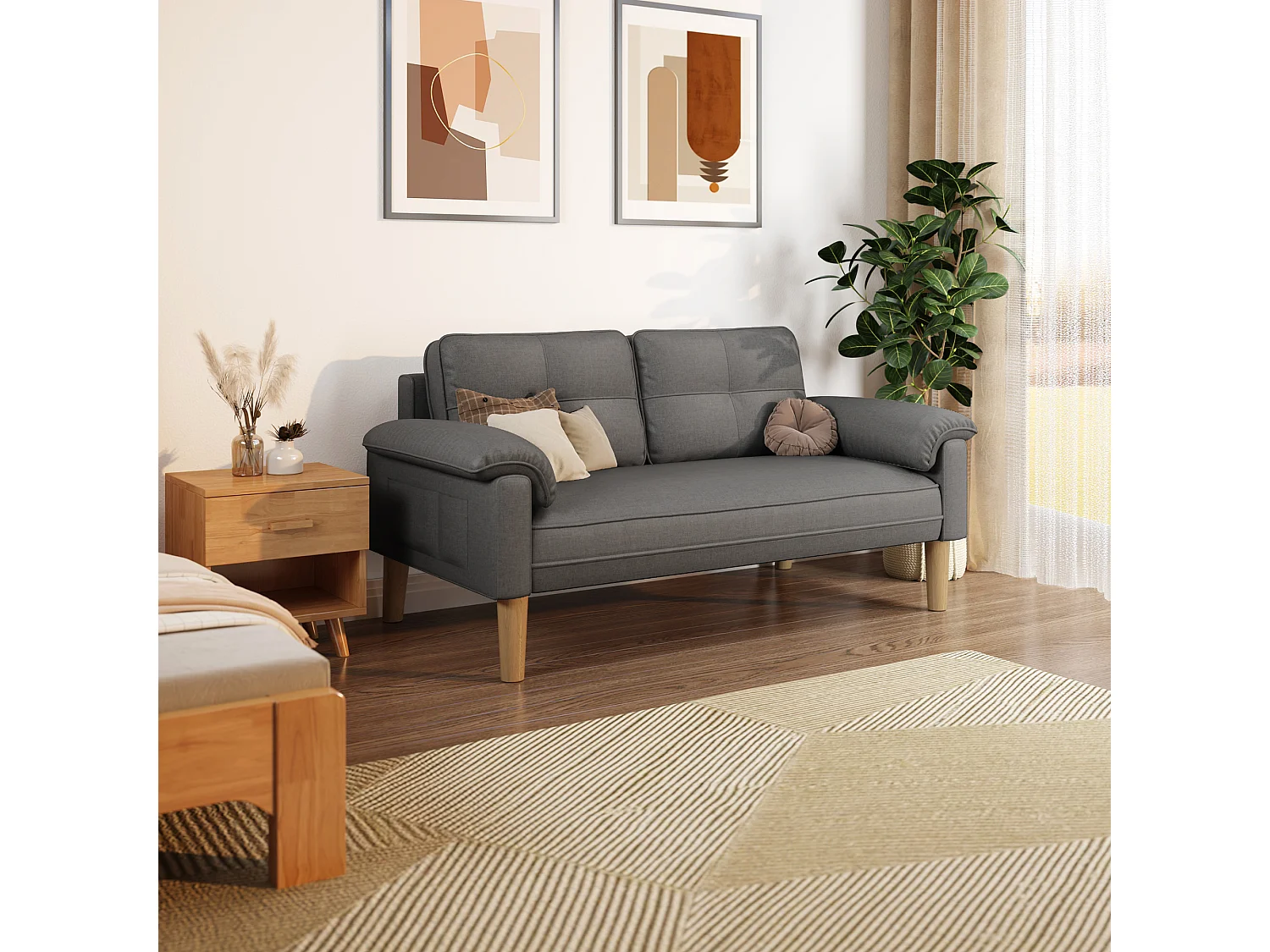 2-zitsbank, woonkamerbank, met zijzakken en armleuningen - donkergrijs Bealife AR71