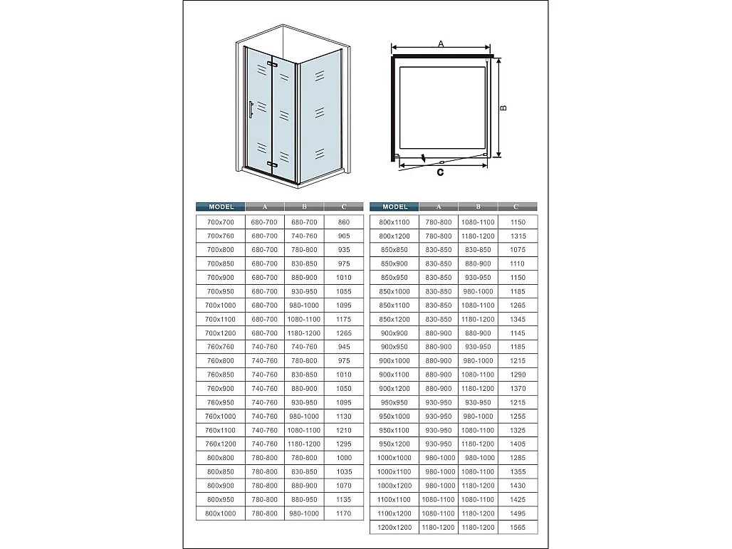 Douchecabine 110x90x195cm, draaideur+ vouwdeur (L-vorm),NANO EasyClean veiligheidsglas,stabilisatiestang 73-120cm