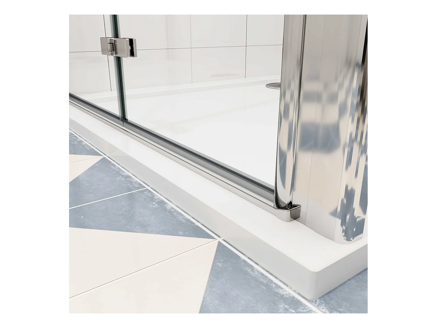 Douchecabine 95x90x195cm, draaideur+ vouwdeur (L-vorm),NANO EasyClean veiligheidsglas,stabilisatiestang 50cm