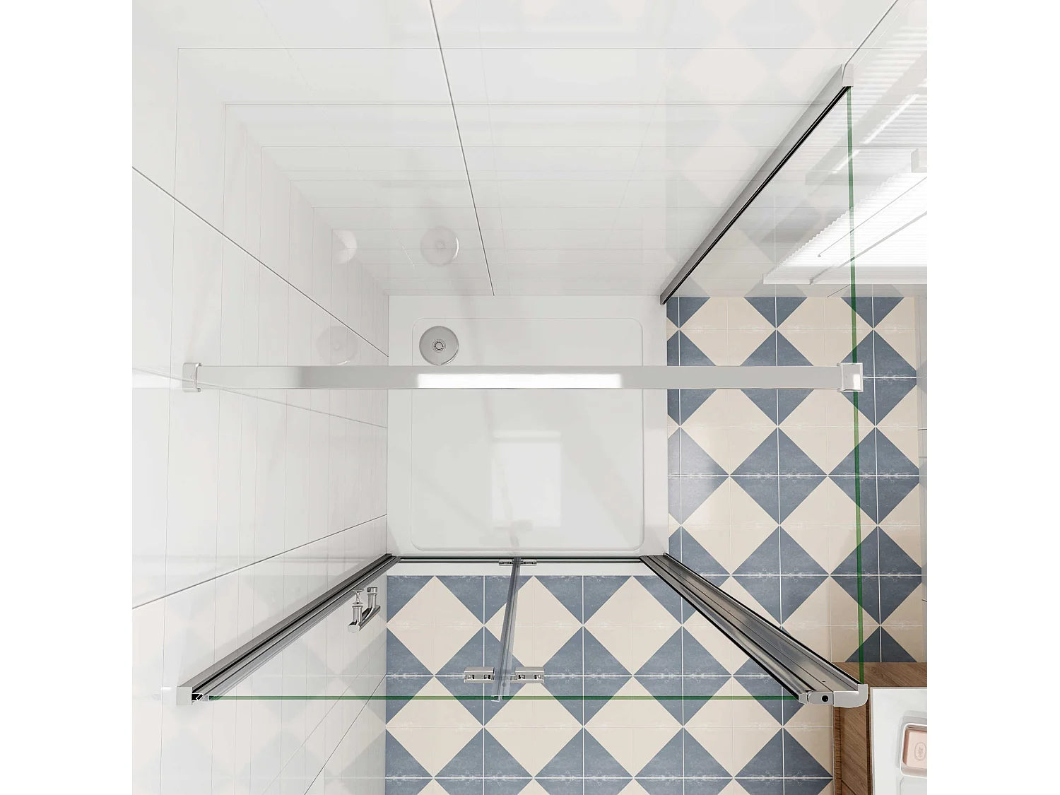 Douchecabine 76x70x195cm, draaideur+ vouwdeur (L-vorm),NANO EasyClean veiligheidsglas,N-vorm 90cm Stabilisatiestang