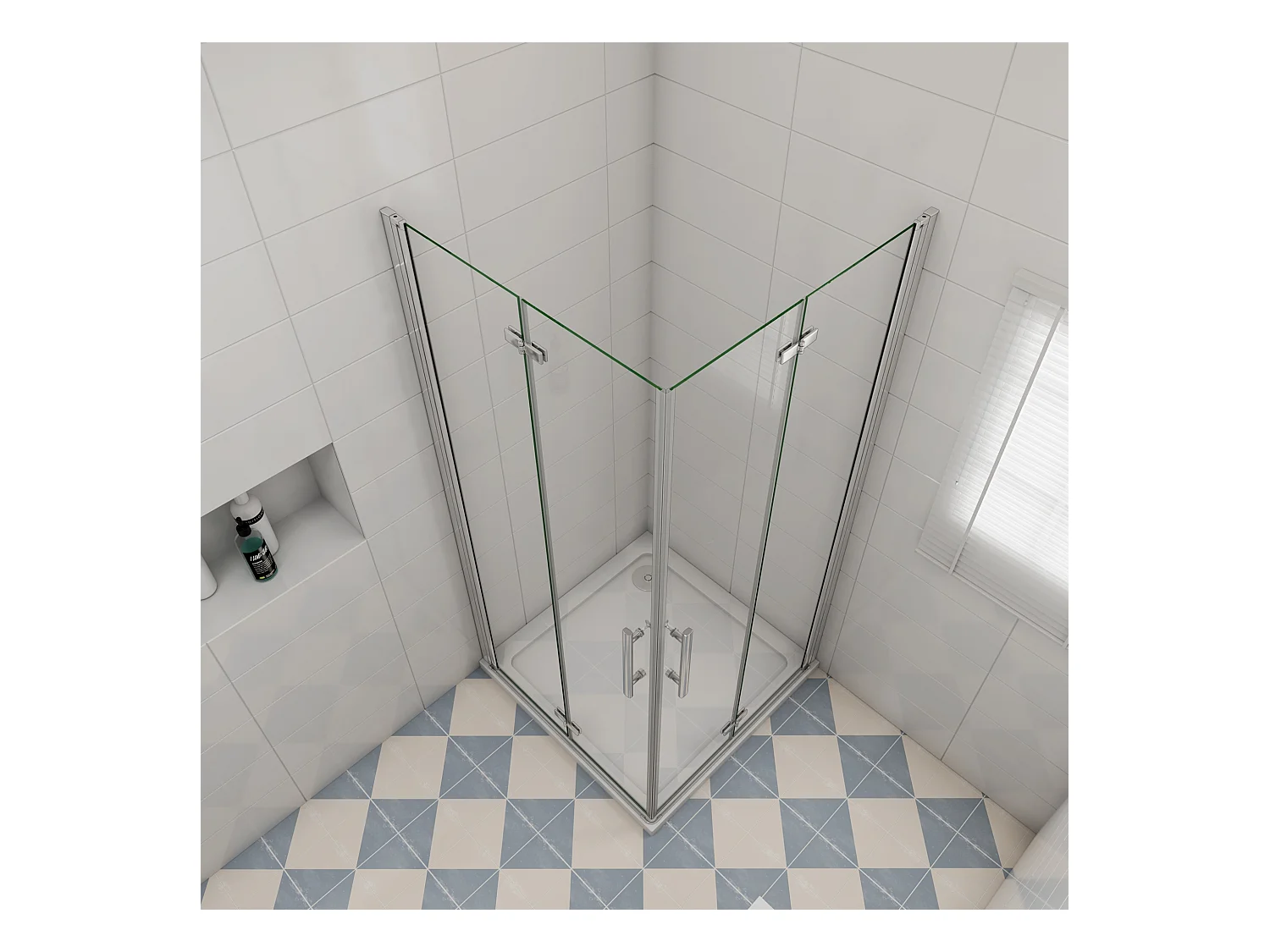 Vierkante douchecabine 90x120x185cm,dubbele vouwdeur,hoek instap,6mm veiligheidsglas nano coating