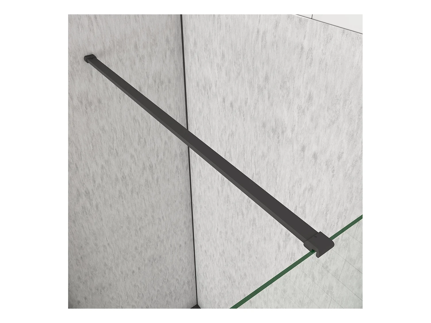 120x76x185cm douchecabine met inklapbare vouwdeur en vaste zijwand, 6mm helder EasyClean veiligheidsglas,mat zwarte aluminium frame, N-vorm 140cm Stabilisatiestang