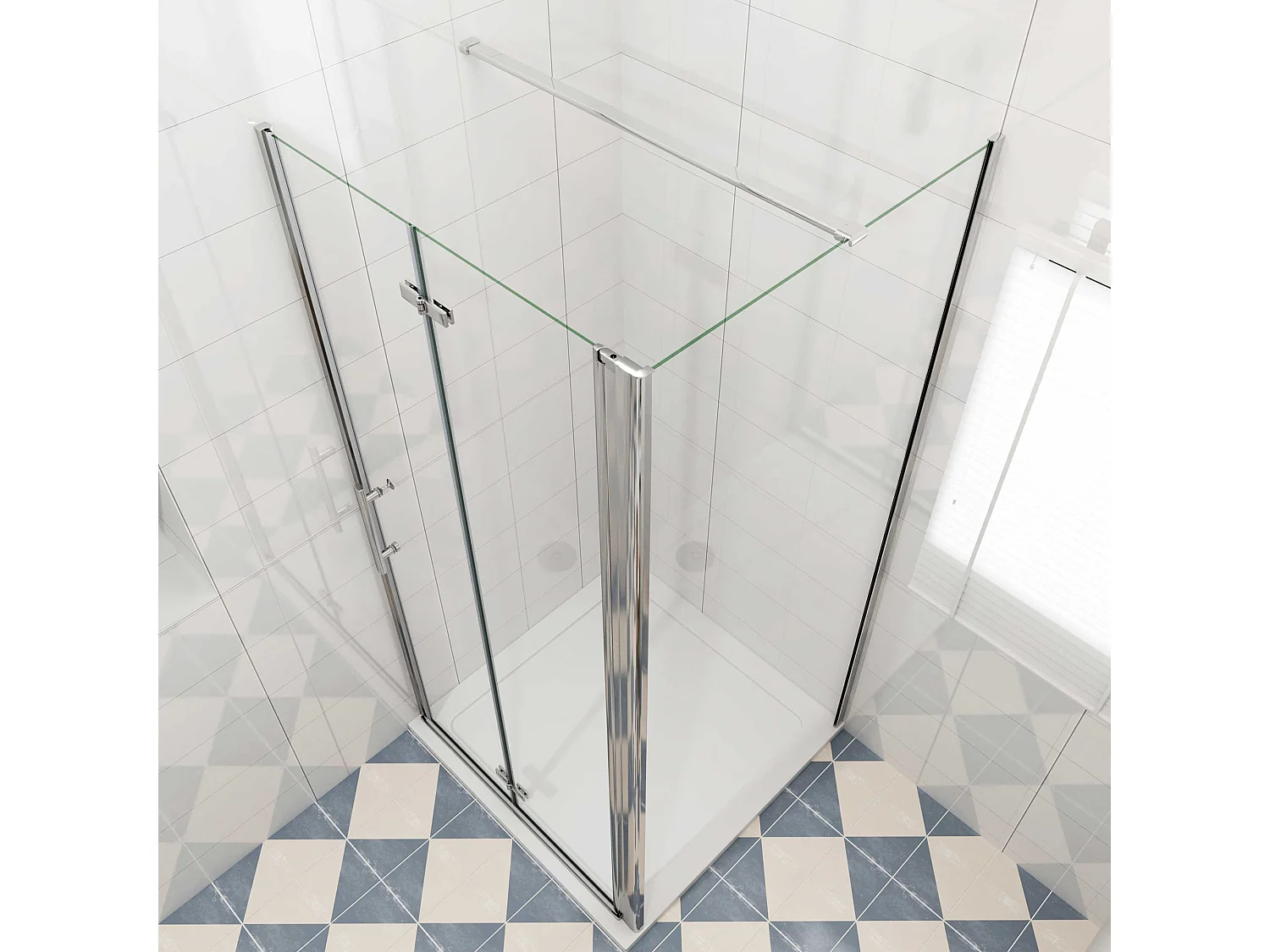Douchecabine 100x70x195cm, draaideur+ vouwdeur (L-vorm),NANO EasyClean veiligheidsglas,N-vorm 140cm Stabilisatiestang