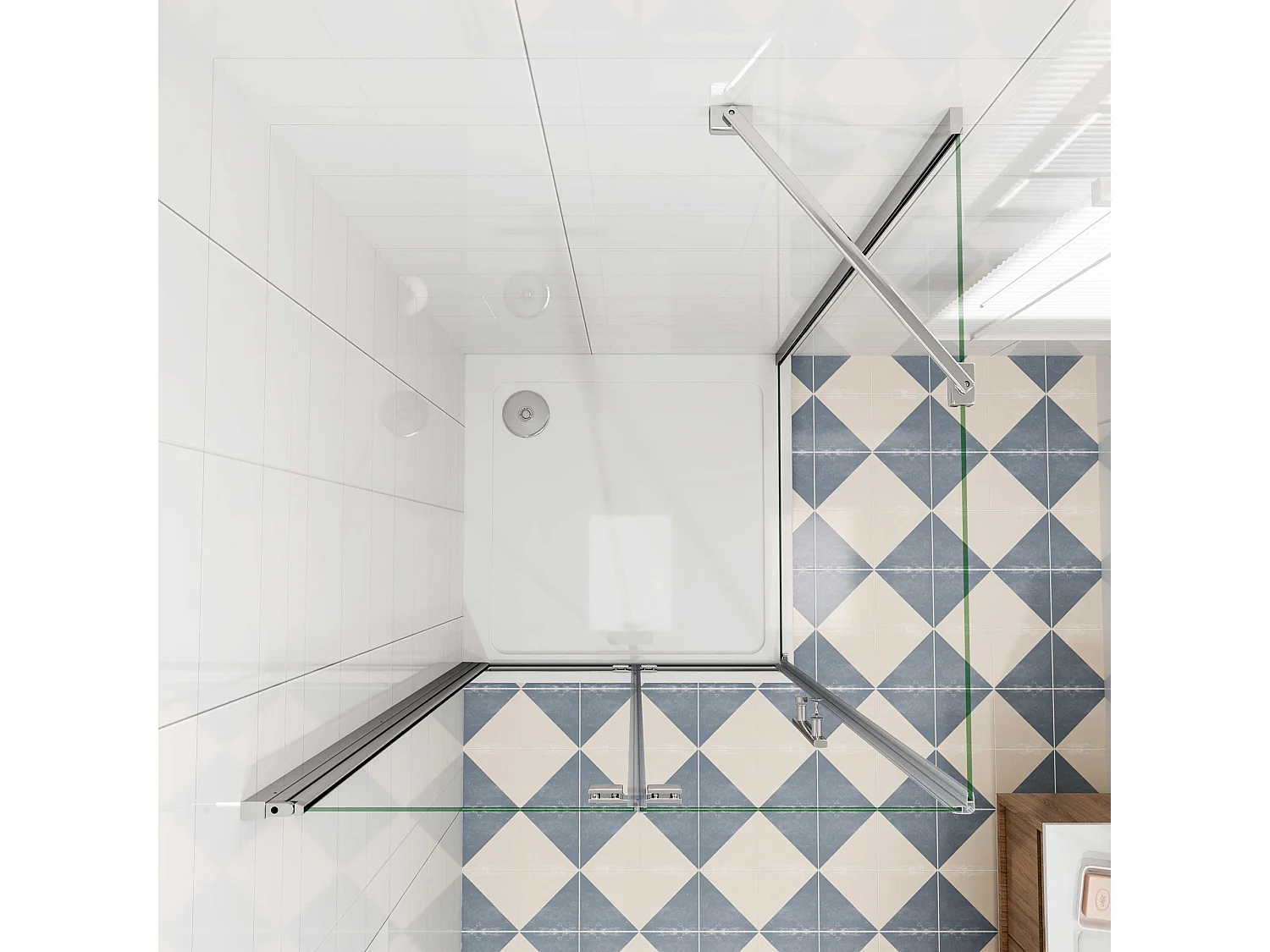 Douchecabine met vouwdeur en vaste zijwand ,NANO EasyClean veiligheidsglas,B:76xD:80x195cm,45cm Stabilisatiestang