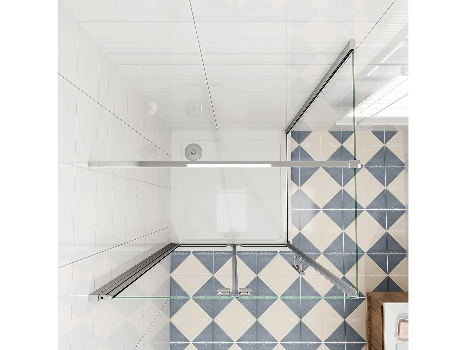 Douchecabine met vouwdeur en vaste zijwand ,NANO EasyClean veiligheidsglas,B:90xD:70x185cm,F-vorm 90 cm Stabilisatiestang