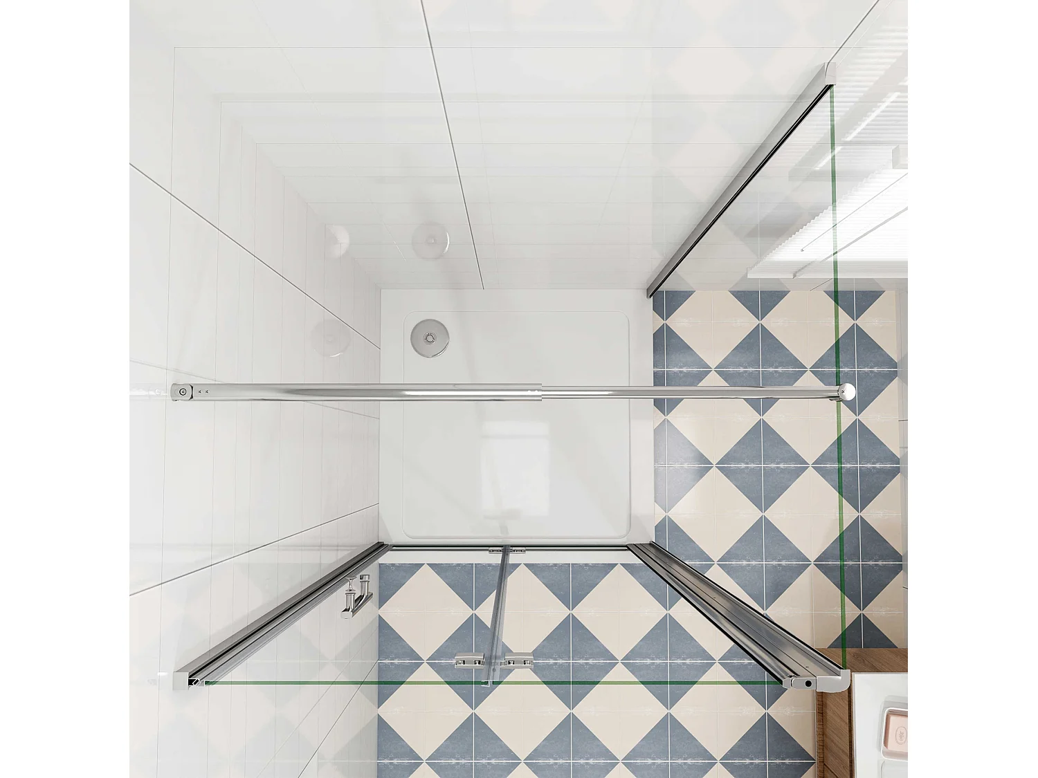 Douchecabine 95x80x195cm, draaideur+ vouwdeur (L-vorm),NANO EasyClean veiligheidsglas,stabilisatiestang 70-120cm