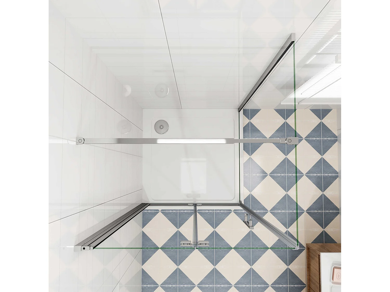 Douchecabine met vouwdeur en vaste zijwand ,NANO EasyClean veiligheidsglas,B:76xD:90x185cm,73-120cm Stabilisatiestang