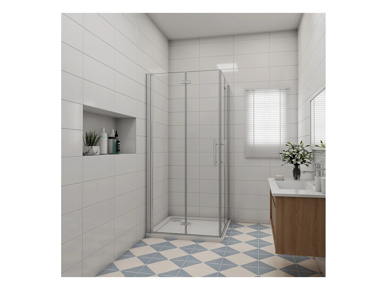 Vierkante douchecabine 100x110x185cm,dubbele vouwdeur,hoek instap,6mm veiligheidsglas nano coating