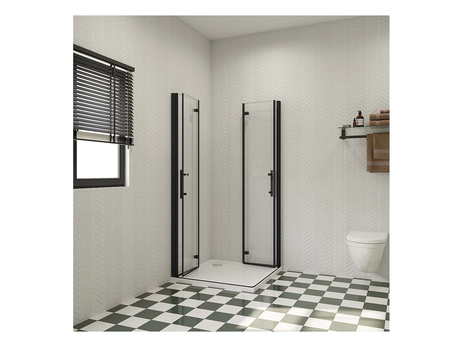 95x100x195cm Douchecabine Vierkant Hoekinstap Draaideur Antikalk Helder Glas Mat Zwart Profiel 6mm Veiligheidsglas Easy Clean