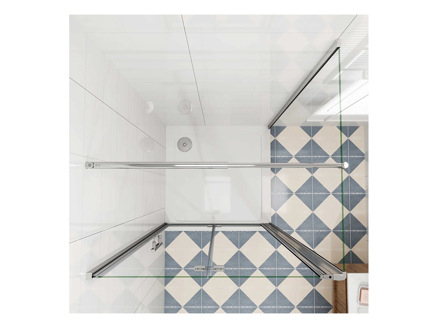 Douchecabine 120x90x195cm, draaideur+ vouwdeur (L-vorm),NANO EasyClean veiligheidsglas,stabilisatiestang 70-120cm