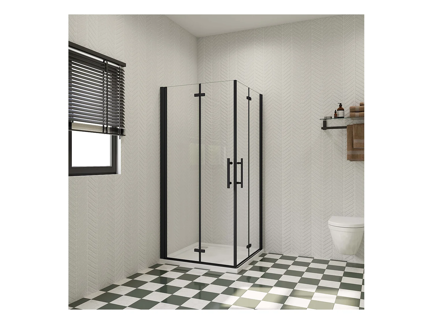 80x90x195cm Douchecabine Vierkant Hoekinstap Draaideur Antikalk Helder Glas Mat Zwart Profiel 6mm Veiligheidsglas Easy Clean