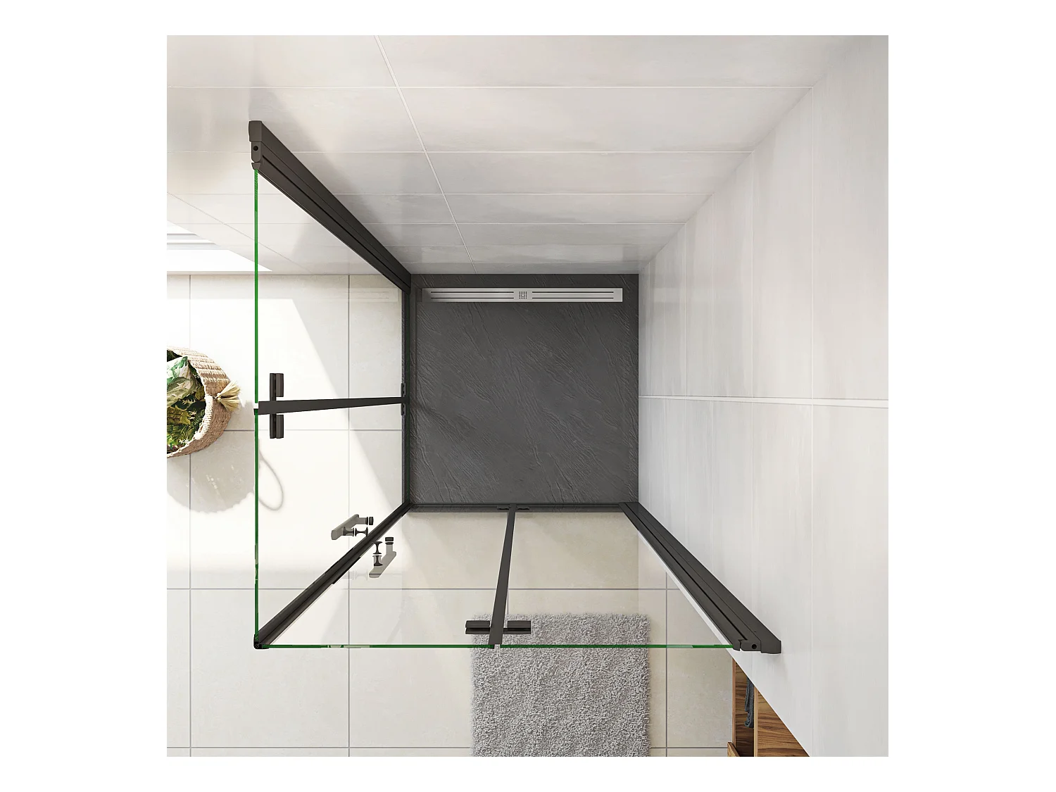 100x100x185cm Douchecabine Vierkant Hoekinstap Draaideur Antikalk Helder Glas Mat Zwart Profiel 6mm Veiligheidsglas Easy Clean