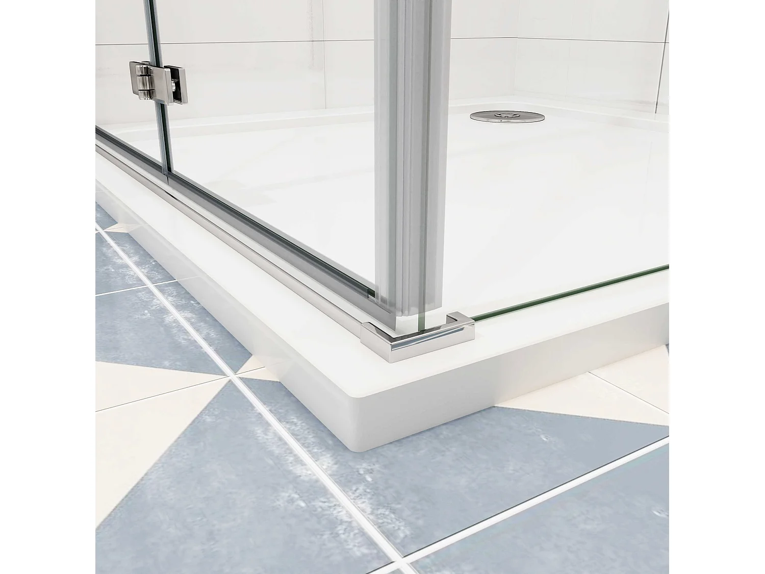 Douchecabine met vouwdeur en vaste zijwand ,NANO EasyClean veiligheidsglas,B:90xD:100x195cm,45cm Stabilisatiestang