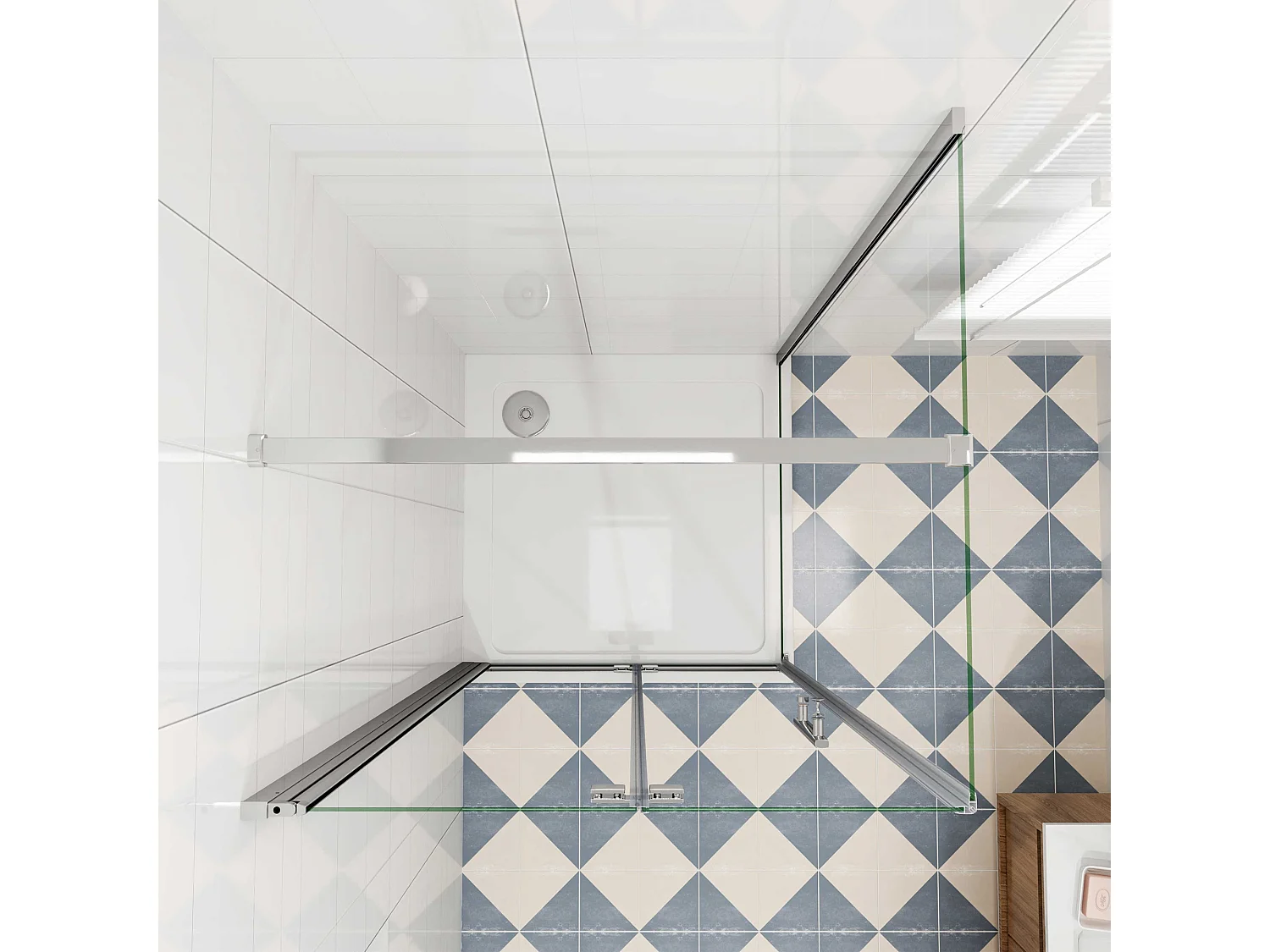 Douchecabine met vouwdeur en vaste zijwand ,NANO EasyClean veiligheidsglas,B:110xD:76x195cm,N-vorm 140cm Stabilisatiestang