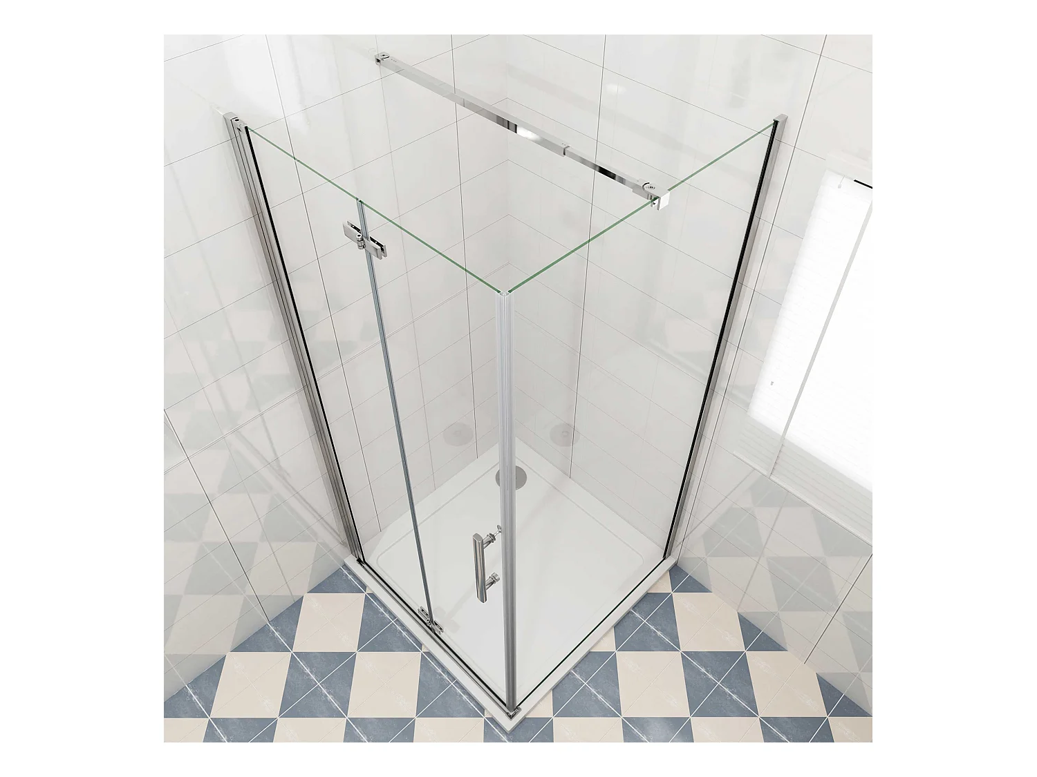 Douchecabine met vouwdeur en vaste zijwand ,NANO EasyClean veiligheidsglas,B:90xD:76x195cm,73-120cm Stabilisatiestang