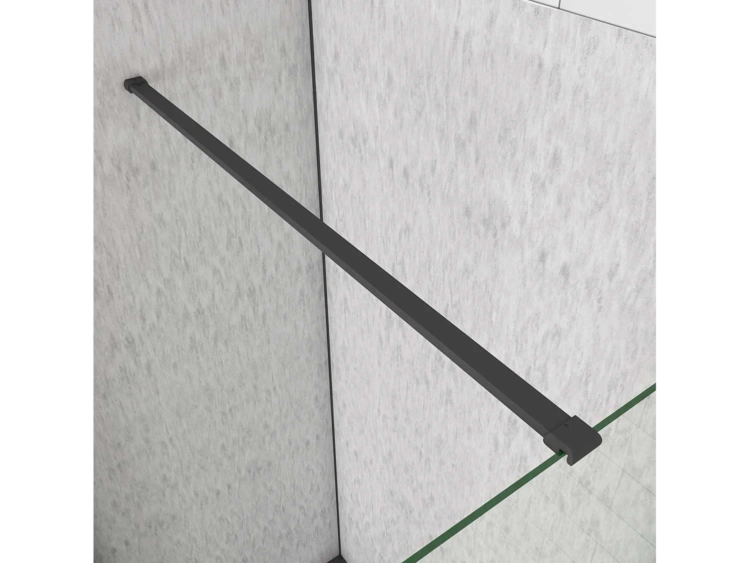 70x90x185cm douchecabine met inklapbare vouwdeur en vaste zijwand, 6mm helder EasyClean veiligheidsglas,mat zwarte aluminium frame, N-vorm 90cm Stabilisatiestang