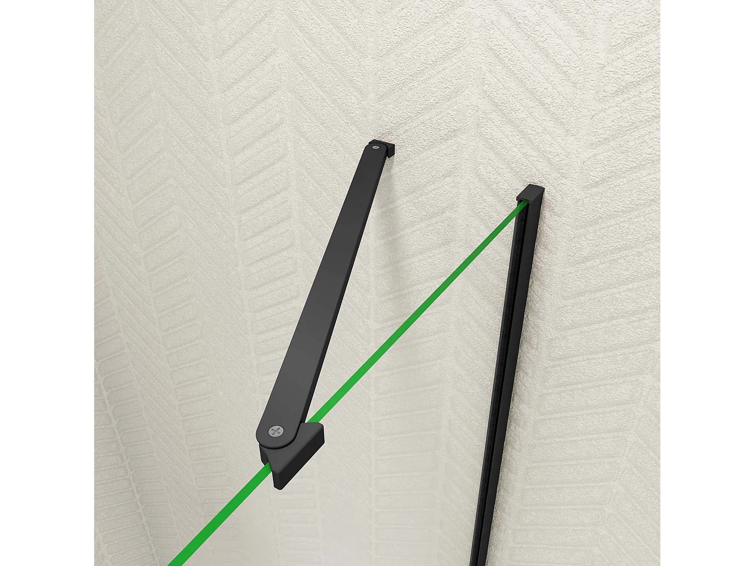 100x100x185cm douchecabine met inklapbare vouwdeur en vaste zijwand, 6mm helder EasyClean veiligheidsglas,mat zwarte aluminium frame, stabilisatiestang 50 cm