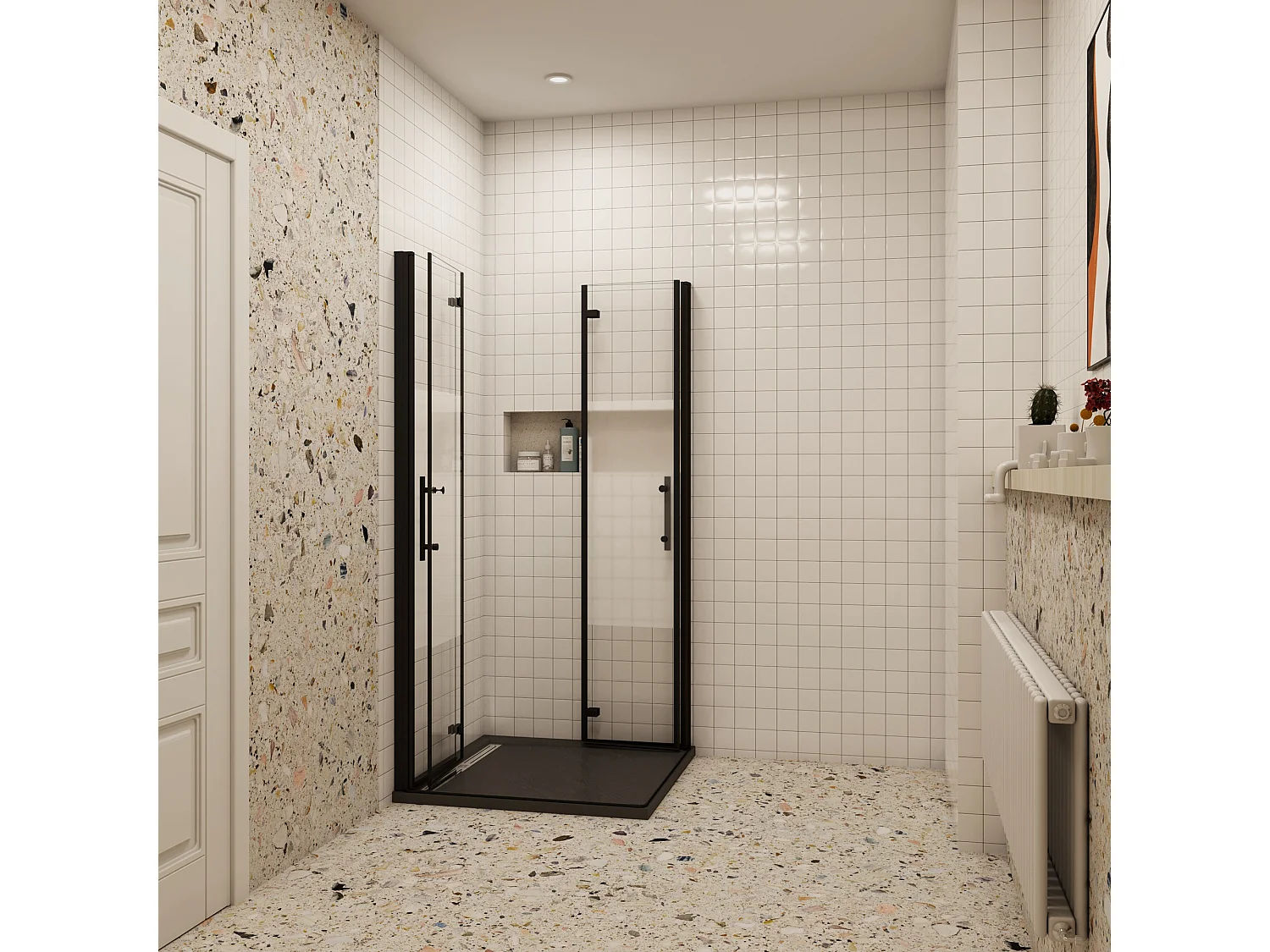 110x120x195cm Douchecabine Vierkant Hoekinstap Draaideur Antikalk Helder Glas Mat Zwart Profiel 6mm Veiligheidsglas Easy Clean,ondoorzichtige matte middenstrook