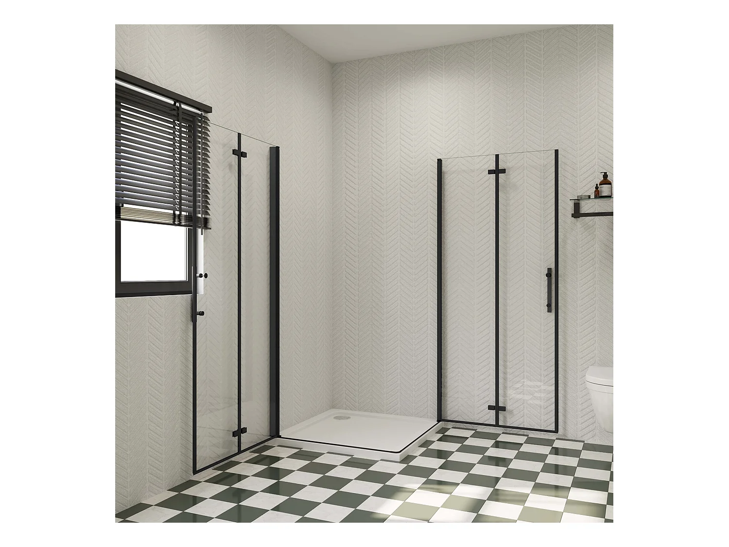 70x90x195cm Douchecabine Vierkant Hoekinstap Draaideur Antikalk Helder Glas Mat Zwart Profiel 6mm Veiligheidsglas Easy Clean