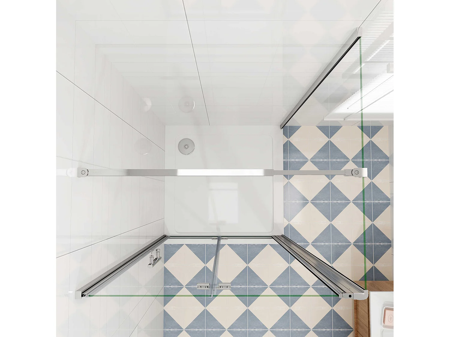 Douchecabine 76x90x195cm, draaideur+ vouwdeur (L-vorm),NANO EasyClean veiligheidsglas,stabilisatiestang 73-120cm